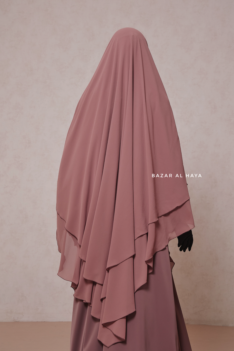 Pari Taupe Rose Two Layered Maxi Diamond Khimar - Crepe Chiffon