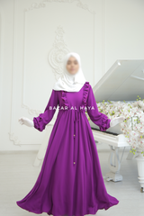 Bright Purple Afsah 3-D Ruffle Embroidery Lightweight Summer Spring Abaya Dress - Soft Breathable Crepe Cotton