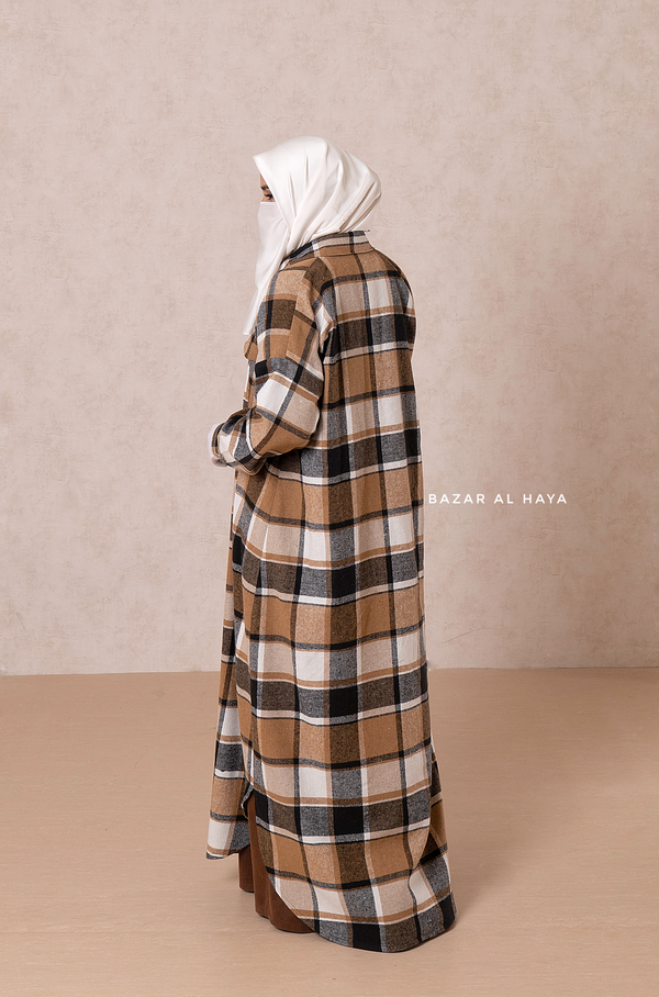 Brown Zada Plaid Shirt Dress In Cotton & Cashmere - Spring/Fall Outfit