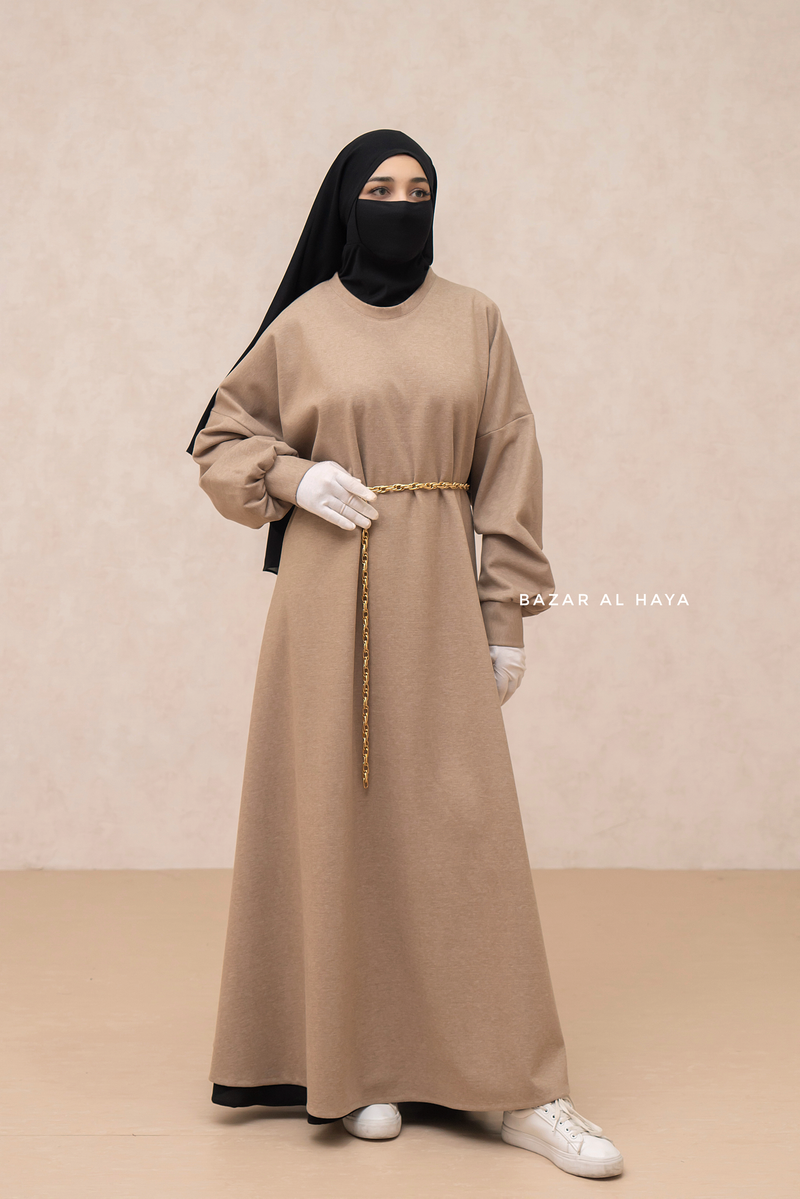 Beige Basimah Classic Design Warm Abaya Coat - Premium Wool