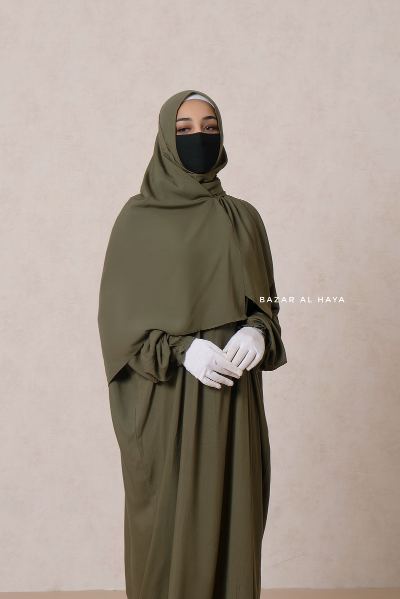 Olive Prayer / Salah Dress One Piece Jilbab 100% Cotton - Super Breathable Comfy Style