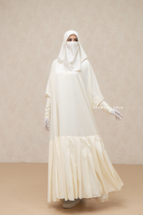 Badra Ivory Butterfly Abaya With Flair Bottom & Zipper Sleeves - Silk Crepe