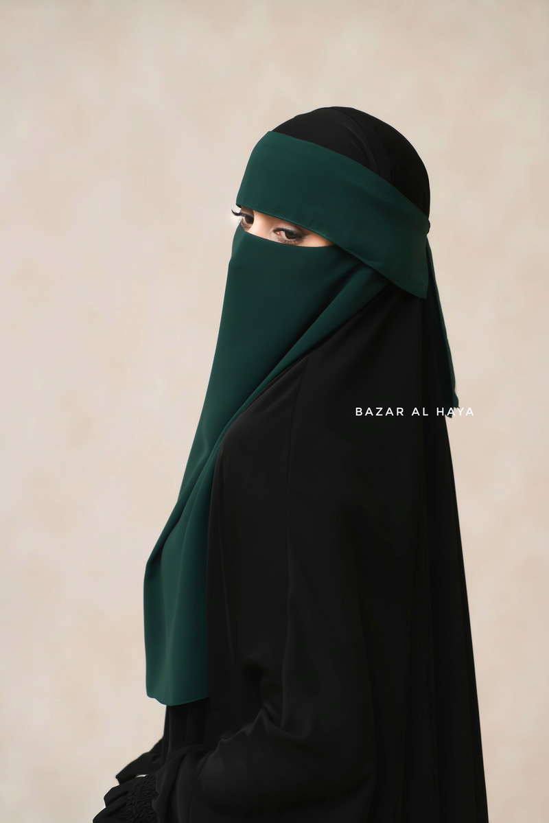 Emerald Green Flap Single Niqab - Super Breathable Veil - Large