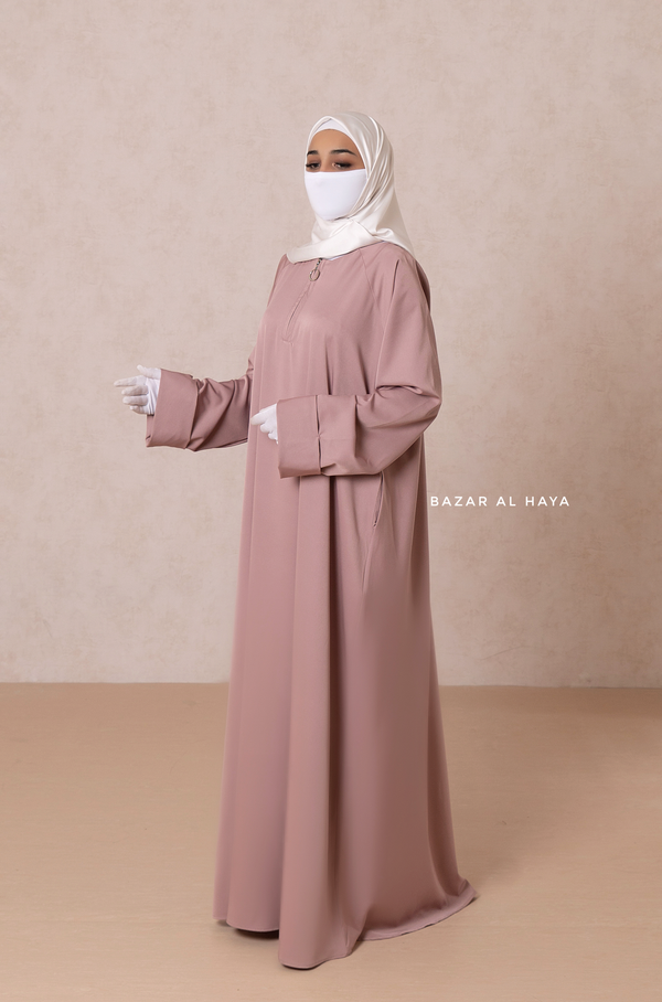 Dusty Rose Madina Abaya - Soft Relaxed Fit - Mediumweight Silk Crepe