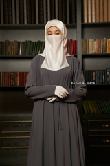 Salam 3 Steel Grey Belted Abaya Dress - Front Zipper & Zipper Sleeves - Nida