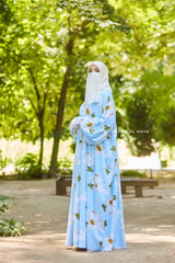 Baby Blue Muna Loose Fit Summer Abaya Dress - Viscose Cotton & Daisy Flower Print