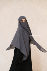 Grey Square Scarf With Half Niqab Set - Super Breathable