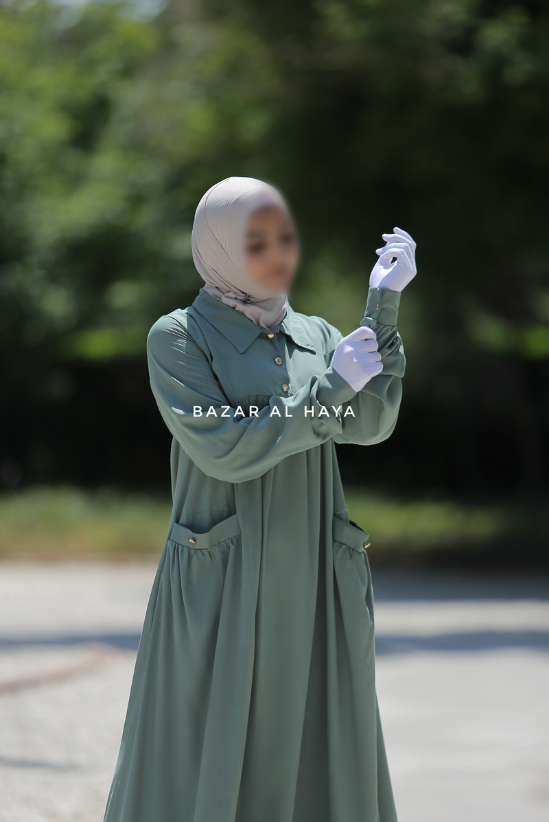 Layla Mint Abaya Dress 100% Cotton Summer Relaxed Fit Dress With Pockets