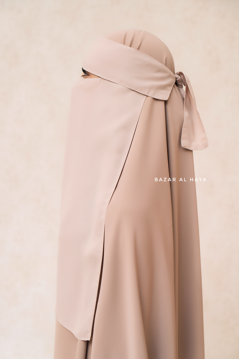 Creme Beige Flap Single Niqab - Super Breathable Veil - Medium & Large