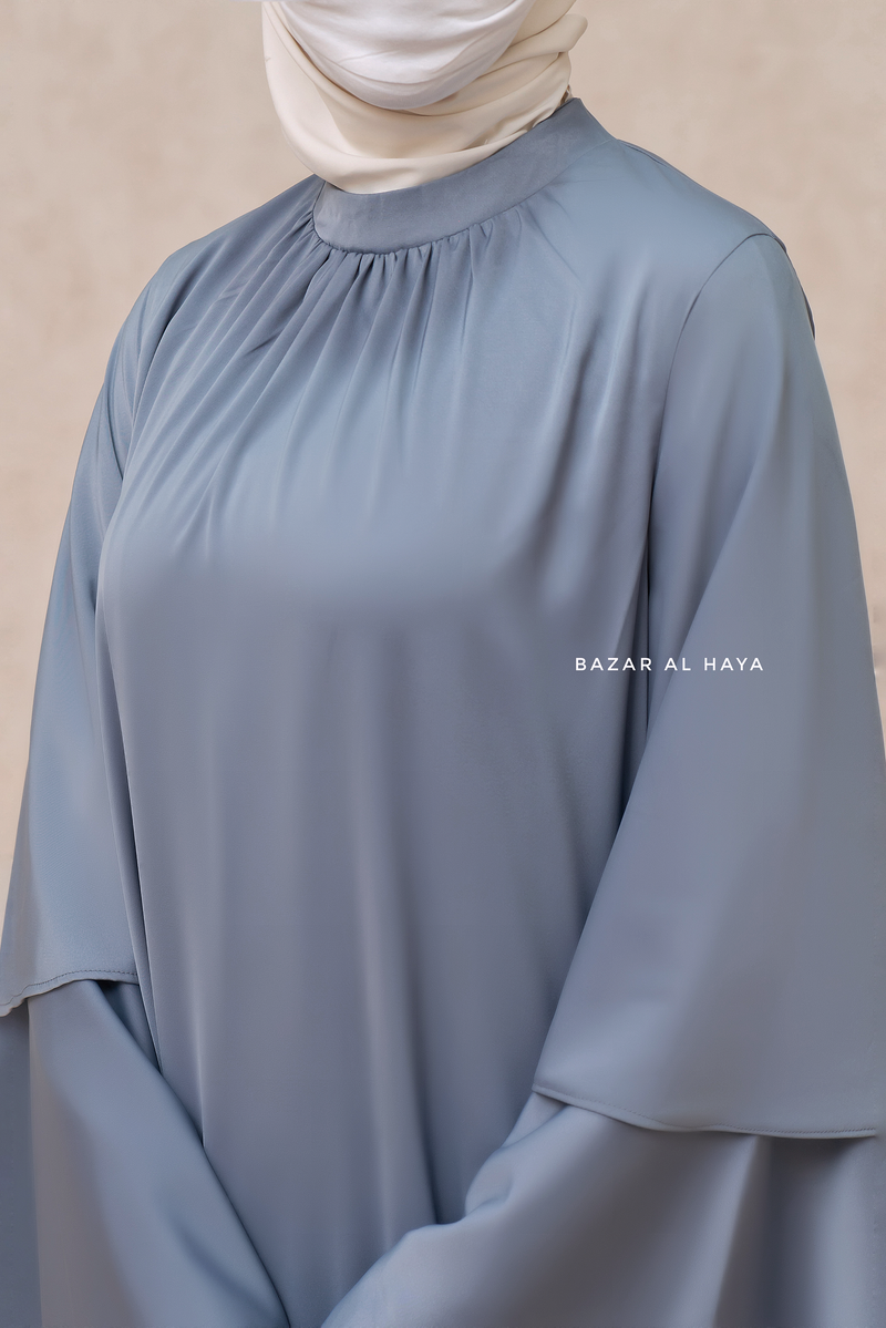 Bushra Dress - Steel Grey Layered Ruffle Sleeve Abaya - Premium Sultansha