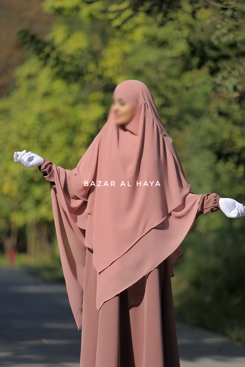 Pari Taupe Rose Two Layered Maxi Diamond Khimar - Crepe Chiffon