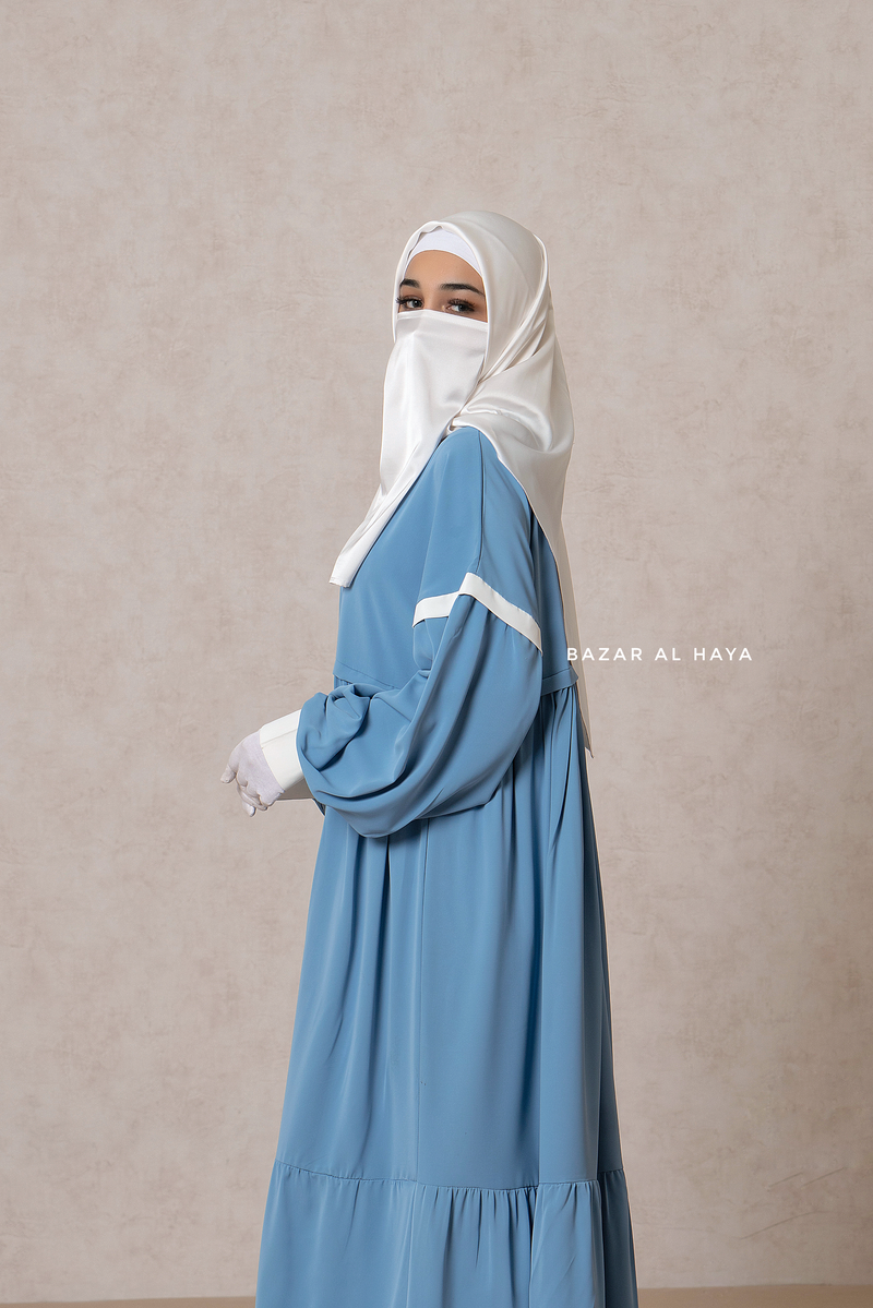 Mubina Sky Blue Tiered Abaya Dress - Loose & Wide In Nidha