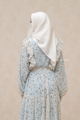 Surayya Light Blue Chiffon Abaya Dress With Floral Print - Ruffled Design