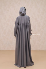 Kalina Grey Hooded Silk Crepe Abaya Dress With Pockets - Mediumweight