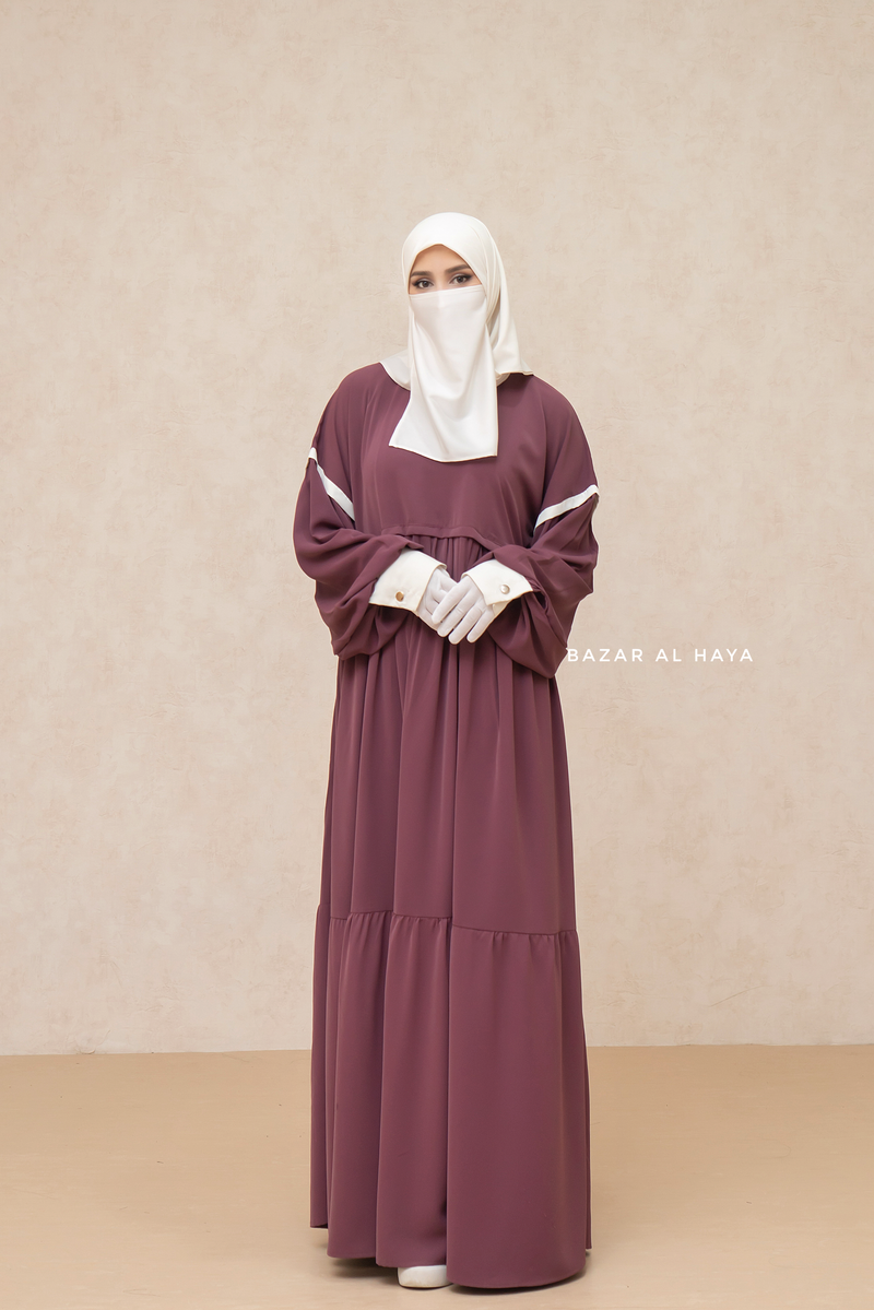 Mubina Grape Tiered Abaya Dress - Loose & Wide In Nidha