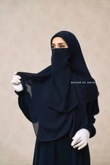 Dark Blue Square Scarf With Half Niqab Set - Super Breathable - Medium