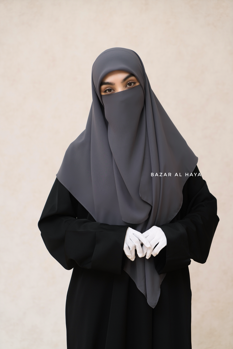 Square Scarf With Half Niqab Set in Grey - Super Breathable