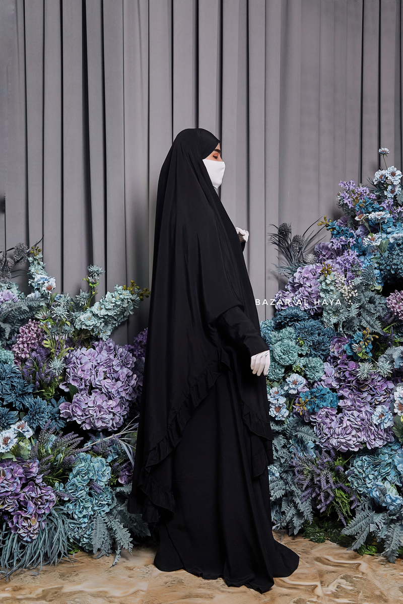 Ibadah Black Two-piece Jilbab with Skirt, Haj, Umrah Garment & Prayer Set