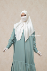 Badra Mint Butterfly Abaya With Flair Bottom & Zipper Sleeves - Silk Crepe