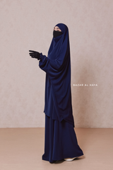 Dark Blue Hoor - Two Piece Jilbab With Skirt - Long & Loose