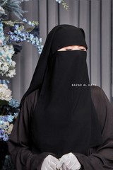 Two Layer Black Flap Niqab - Premium Wool Chiffon - Medium