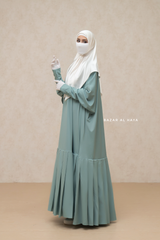 Badra Mint Butterfly Abaya With Flair Bottom & Zipper Sleeves - Silk Crepe