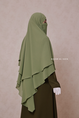 Light Olive Pari Two Layered Maxi Diamond Khimar - Crepe Chiffon