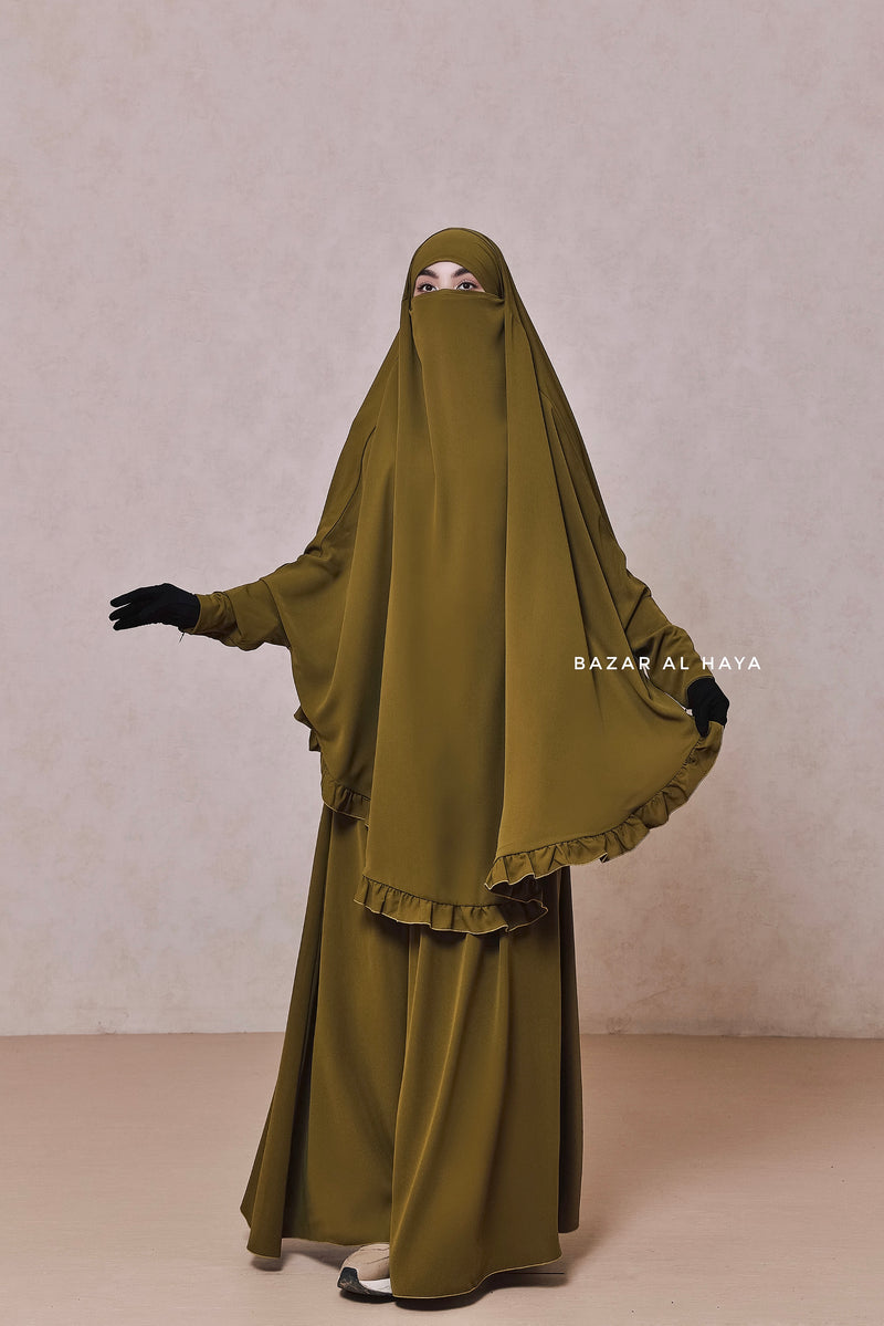 Ibadah Olive Two-piece Jilbab with Skirt, Haj, Umrah & Prayer Set