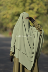 Olive Pari Two Layered Maxi Diamond Khimar - Crepe Chiffon