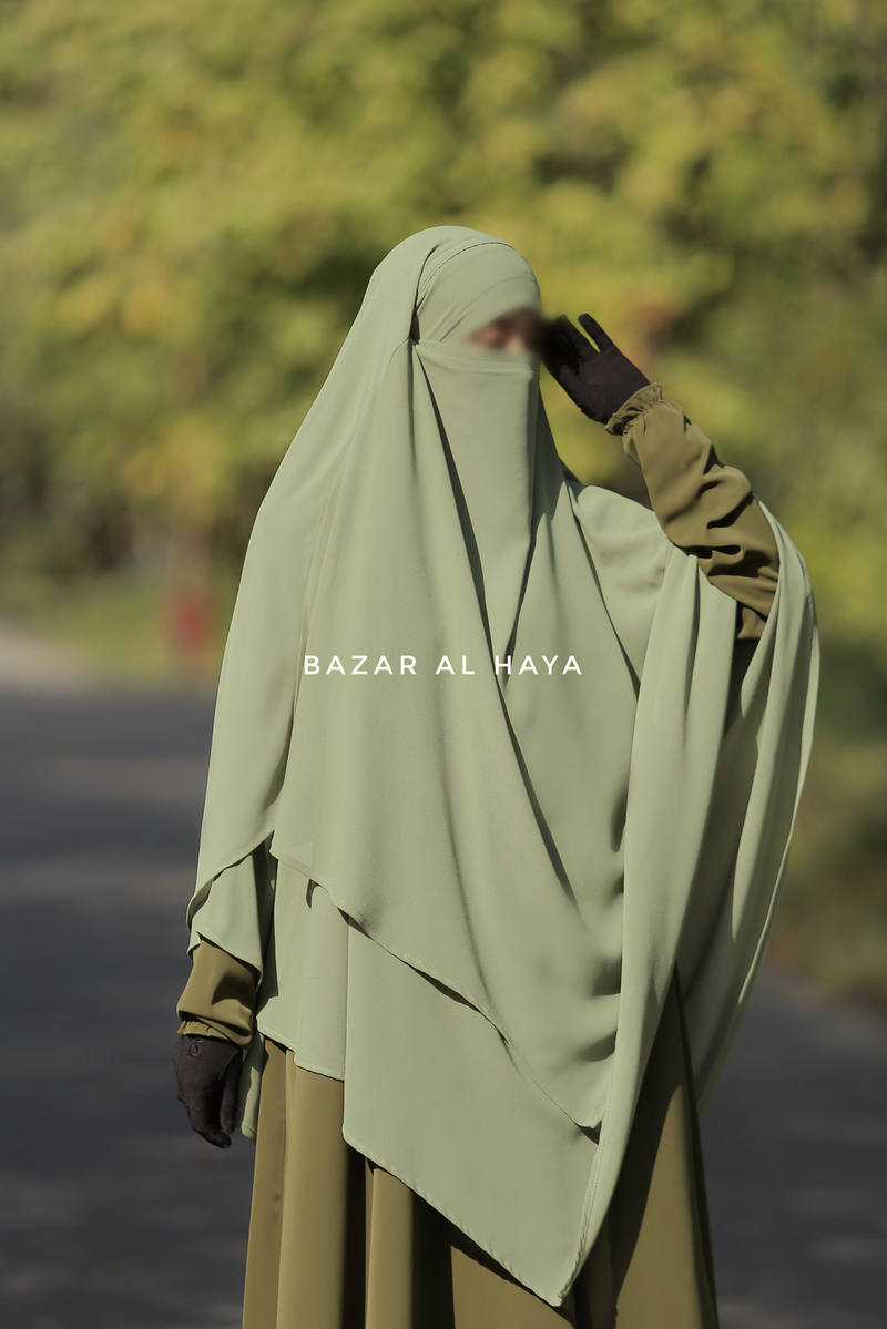 Olive Pari Two Layered Maxi Diamond Khimar - Crepe Chiffon