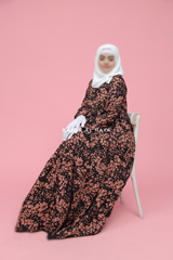 Sadia Black & Pink Floral Abaya Dress 100% Cotton Summer Tiered Style With Front Zipper