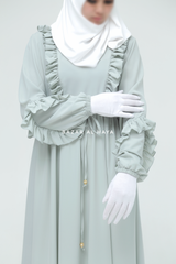 Afsah Mint Ruffle Lightweight Summer Spring Abaya Dress - Soft Breathable Crepe Cotton