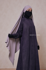 Naval Yamina Front & Sleeve Zipper Abaya Dress With Side Pockets - Textured Suede