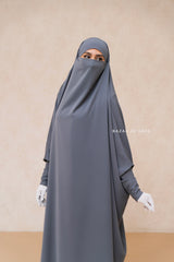 Sarah One Piece Steel Grey Jilbab - Zipper Sleeves - Silk Crepe