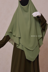 Light Olive Pari Two Layered Maxi Diamond Khimar - Crepe Chiffon