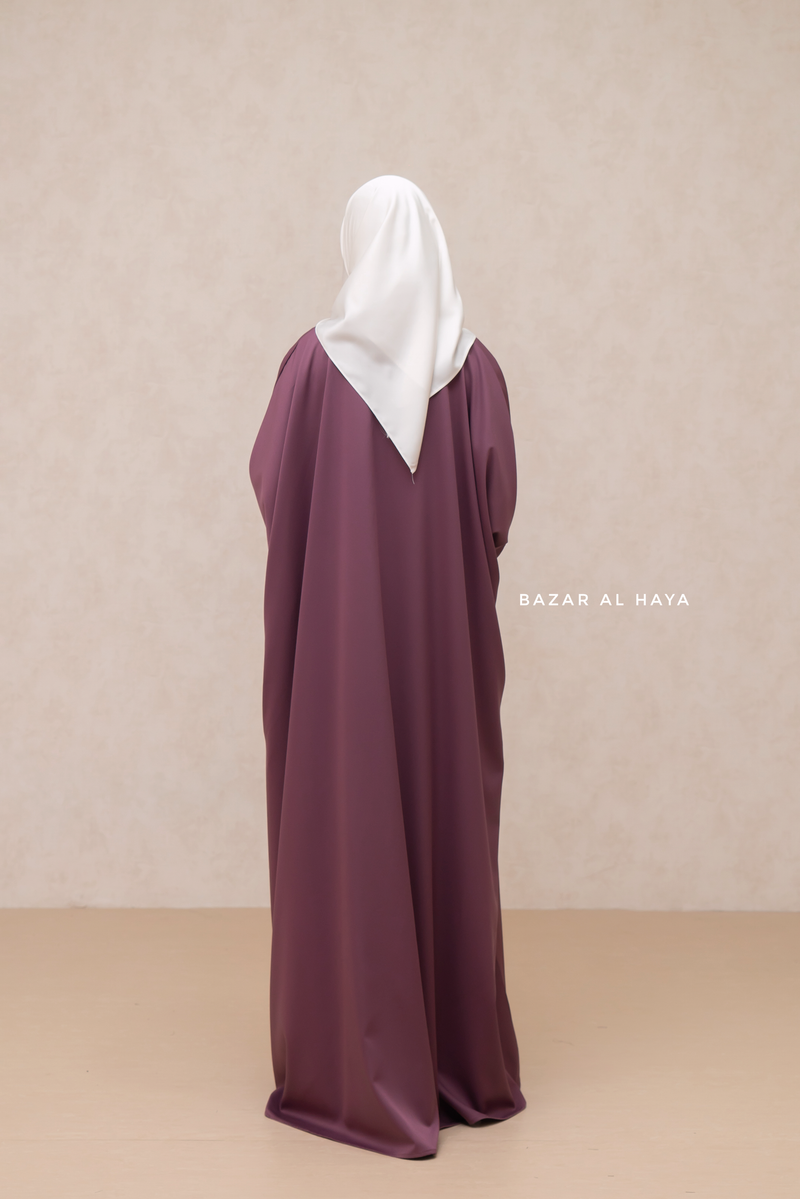 Mauve Safa Loose - Fit Abaya With Button Front - Silk Crepe