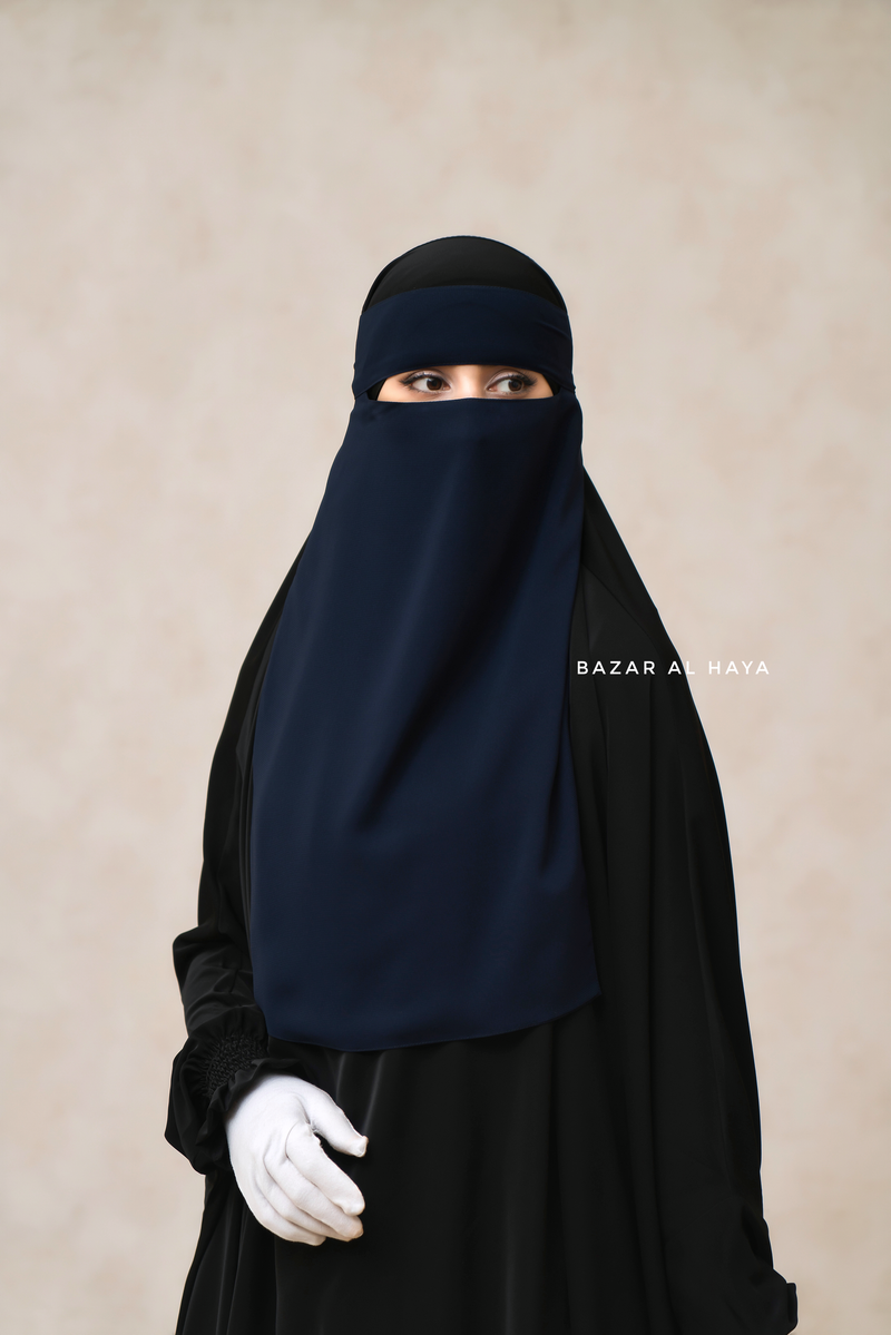 Dark Blue Single Layer Niqab - Extremely Breathable - Premium