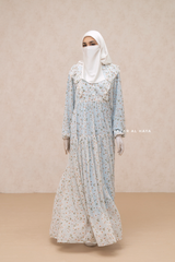 Surayya Light Blue Chiffon Abaya Dress With Floral Print - Ruffled Design