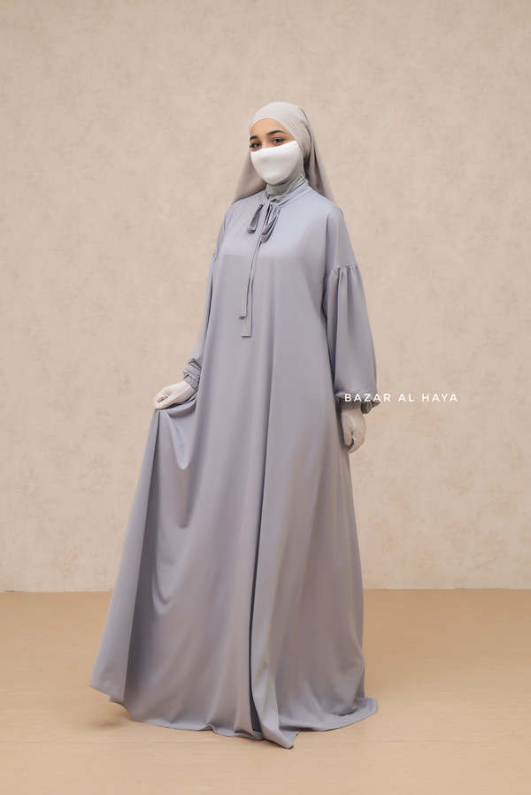 Eliza Silver Cotton Super Soft & Breathable Abaya Dress - Cozy