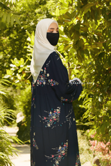 Sadia Dark Midnight Floral Dress In 100% Cotton Summer Tiered Style Abaya - Front Zipper