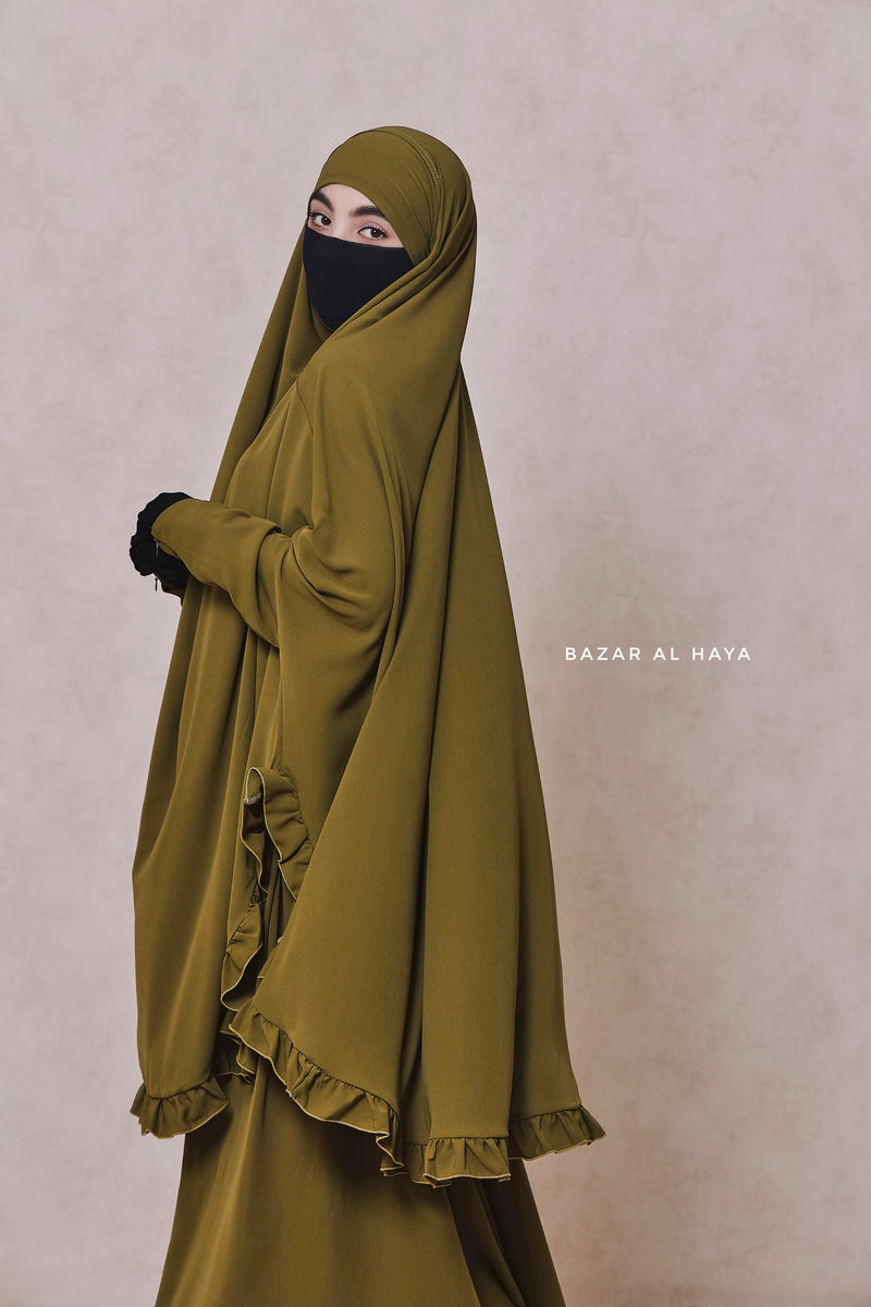 Ibadah Olive Two-piece Jilbab with Skirt, Haj, Umrah & Prayer Set