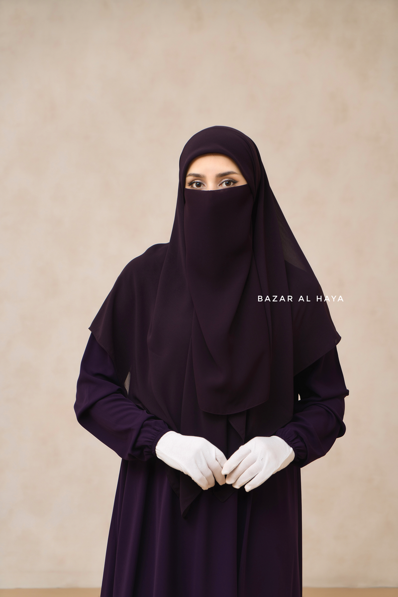 Purple Square Scarf With Half Niqab Set - Super Breathable - Medium