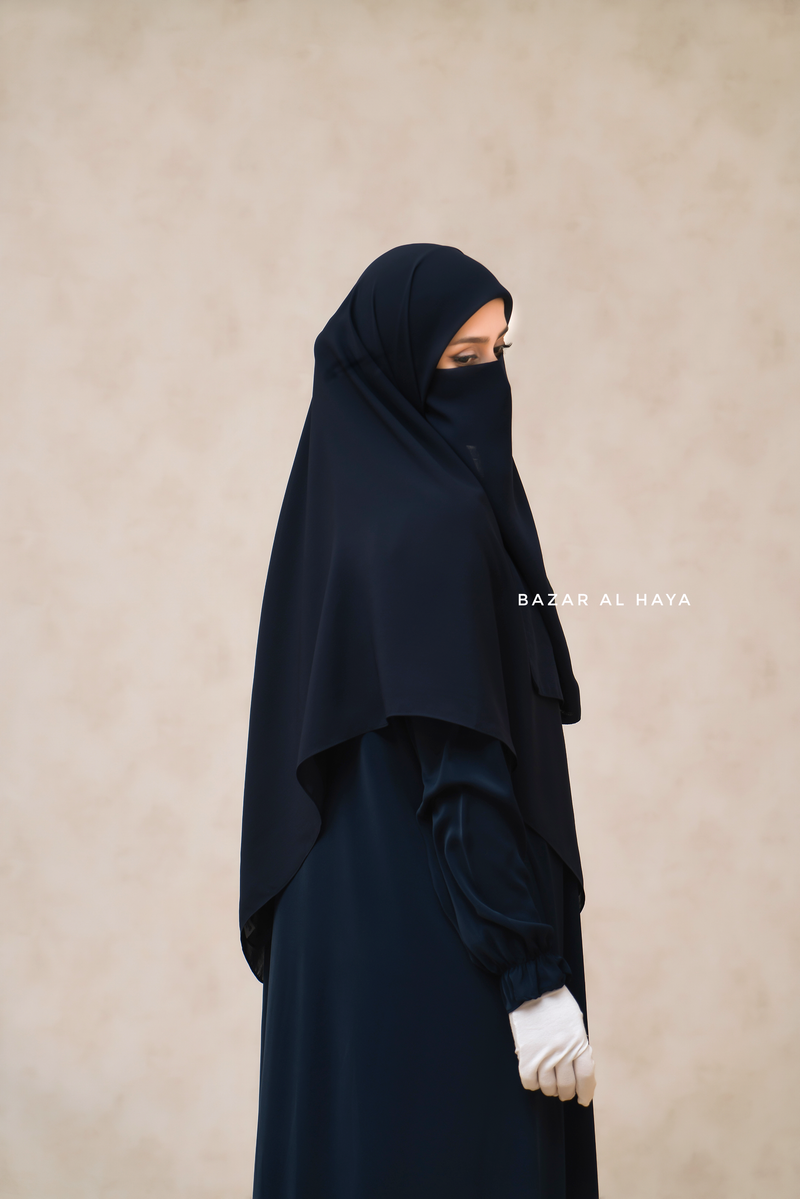 Dark Blue Square Scarf With Half Niqab Set - Super Breathable - Quality