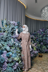 Kamila Taupe Floral Summer Abaya Dress With Belt - Breathable Quality Cotton