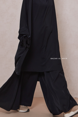 Black Jahida Two Piece Jilbab With Loose Pants Set - Skirt-Style Shalwar