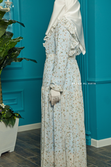 Surayya Light Blue Chiffon Abaya Dress With Floral Print - Ruffled Design