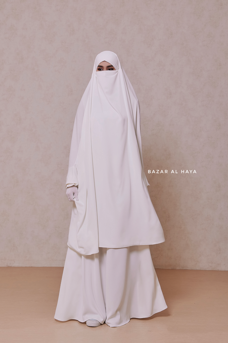 White Hoor - Two Piece Jilbab With Skirt- Long & Loose