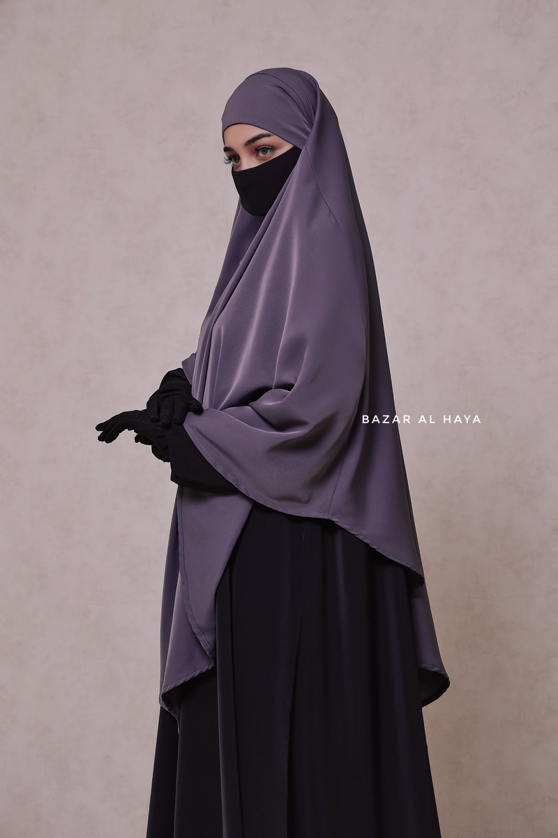 Steel Grey Long Mubarak Diamond Khimar - Nida Extra Long