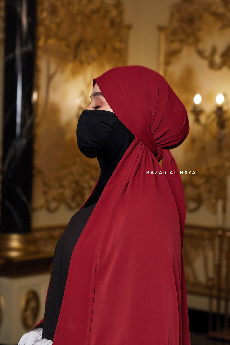 Tie Back Maroon Scarf & Khimar In Long Rectangle Shape - Style & More