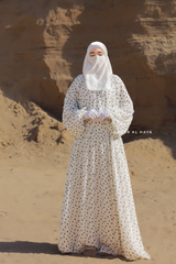 Amira White Chiffon Abaya Dress With Puff Sleeves - Double Layer